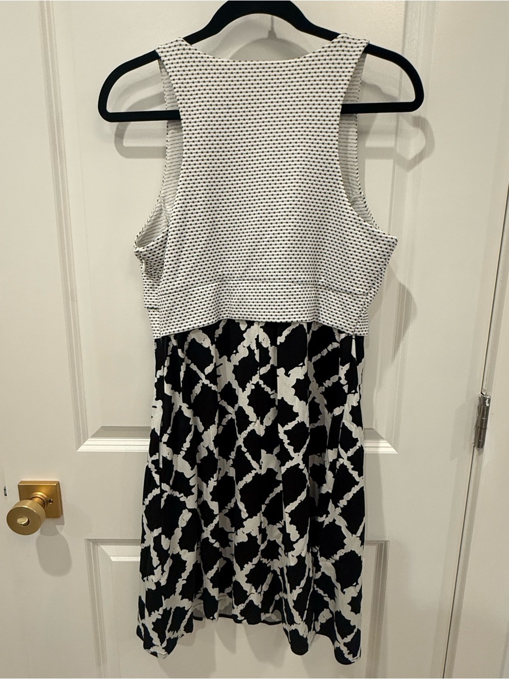 Tabitha by Anthropologie Black and White Sleeveless Mixed-Print Midi Dress